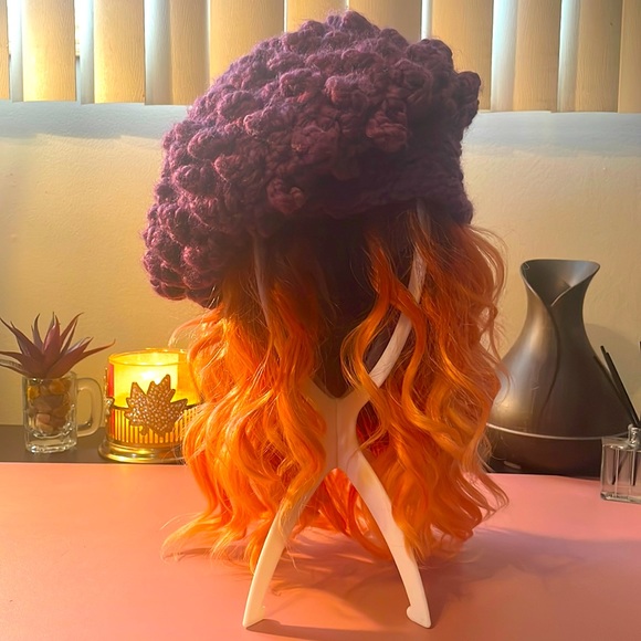 BNWOT deep-purple colored knit cap from Etsy shop Swak Shop. Can be multi-styled - Picture 1 of 9